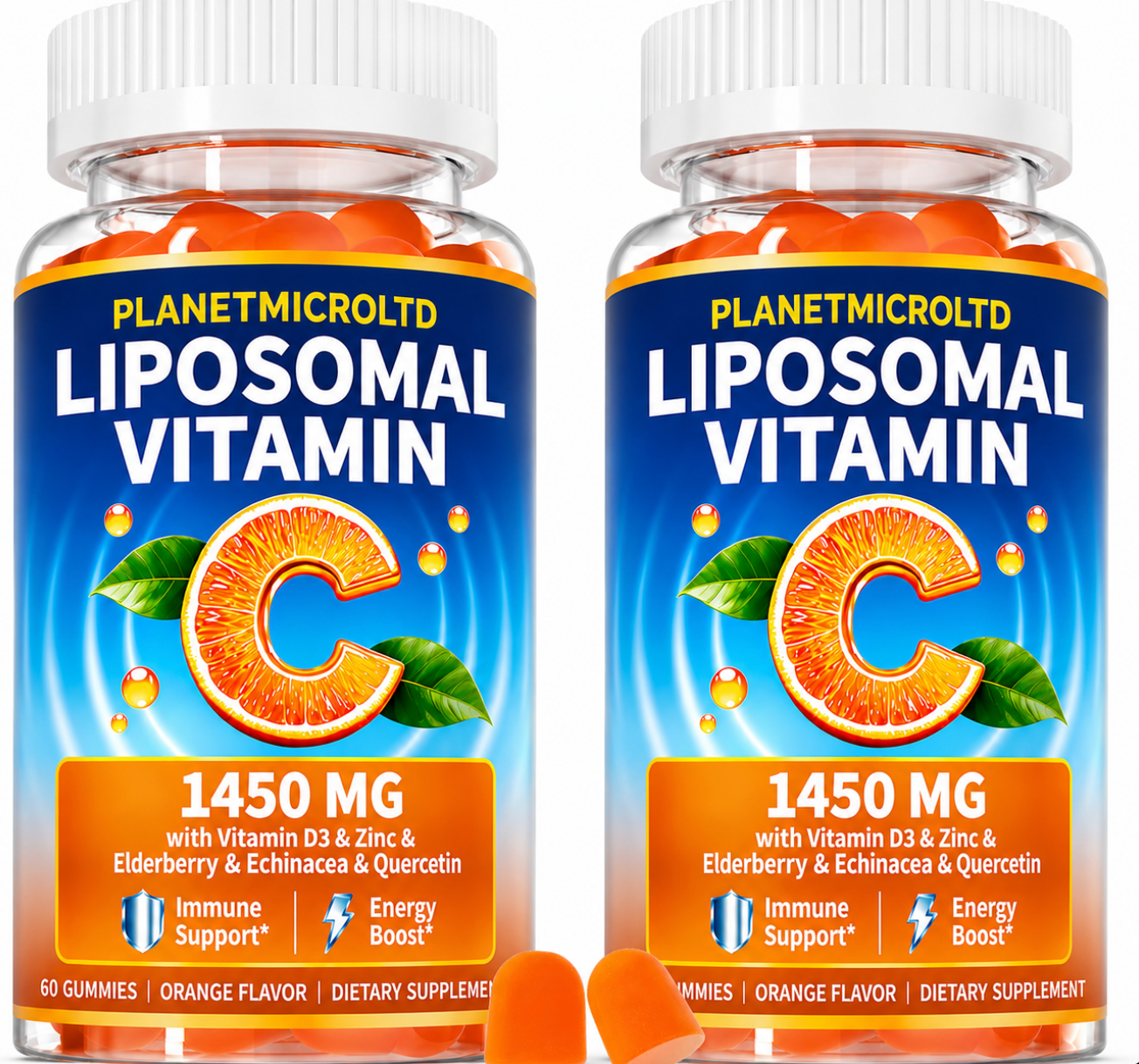 Liposomal Vitamin C Gummy for Adults: Organic Chewable Gummies | Extra Strength Vitamin C Gummies Plus Zinc D3 Elderberry Echinacea - Orange Flavor Sugar Free for Immune Support (120Count)