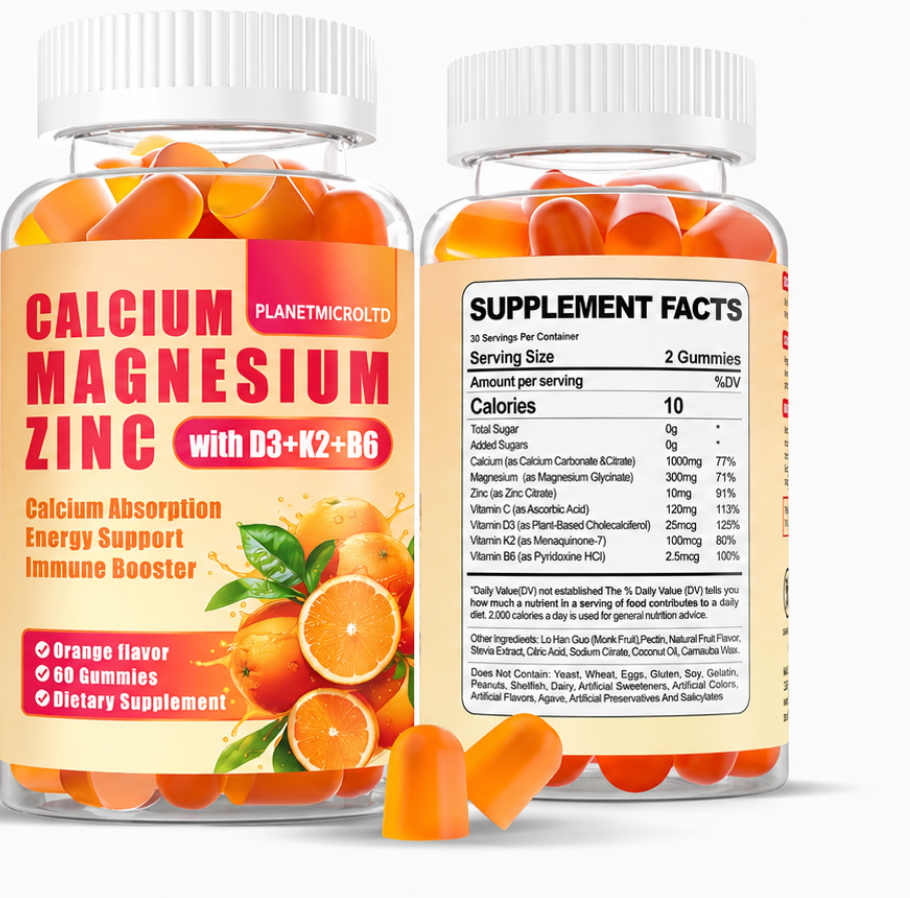 Magnesium Zinc Gummies: High Potency 1000mg Calcium Gummy | 7-in-1 Extra Strength Calcium Gummies with Vitamin D3 K2 C B6 - No Chalky Aftertaste Gentle on Stomach Sugar Free (120Count)